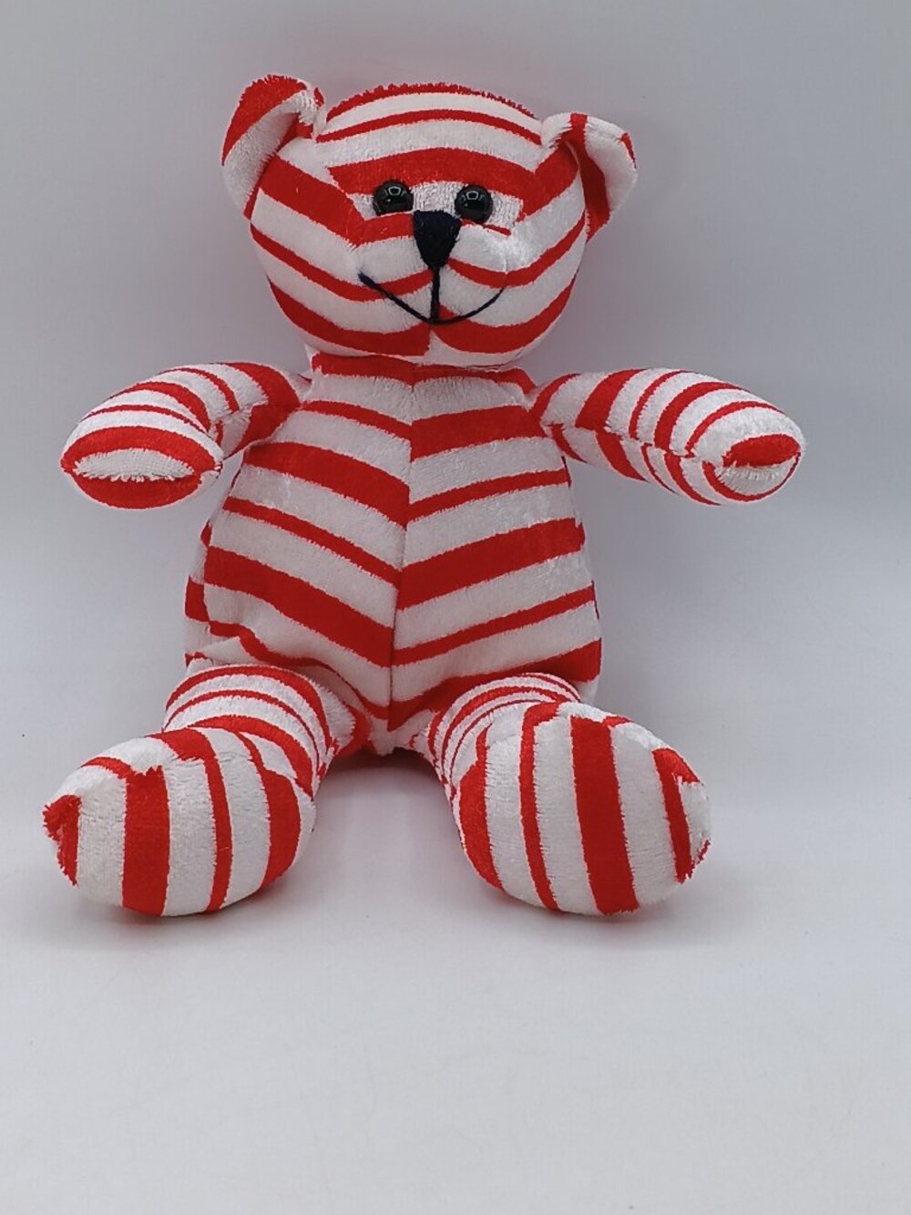 Vintage 2001 Candy Cane Stuffed Teddy Bear Red And White Peppermint